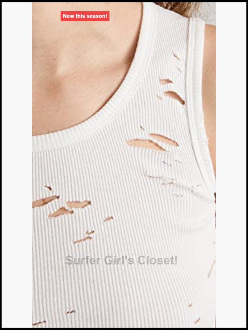 Distressed Cropped Ripped Tank Top, Ribbed Knit, Sleeveless, Scoop Neckline - Picture 6 of 6